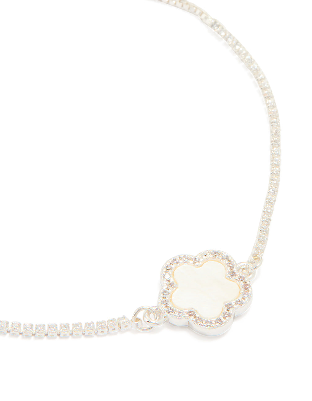 Silver Plated Cubic Zirconia Flower Toggle Bracelet