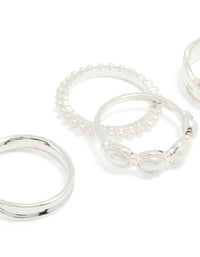 Silver Plated Diamante & Pearl Twisted Molten Rings 4-Pack - link has visual effect only