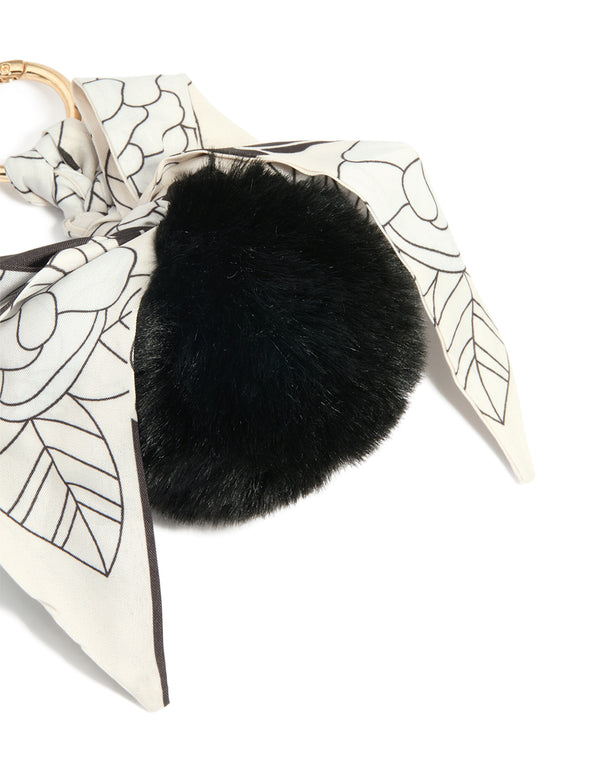 Black Fluffy & Fabric Bow Scarf Key Chain