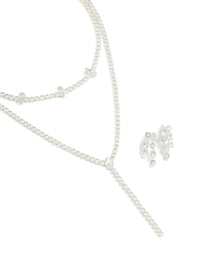 Silver Cubic Zirconia Y-Necklace & Drop Earrings Set - link has visual effect only