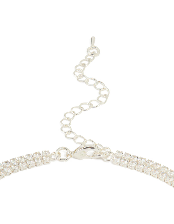 Silver Cubic Zirconia Y-Necklace & Drop Earrings Set