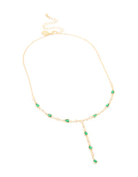 Gold Plated Emerald Cubic Zirconia Y-Necklace - link has visual effect only