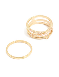 Gold Plated Cubic Zirconia Plain & Evil Eye Rings 4-Pack - link has visual effect only