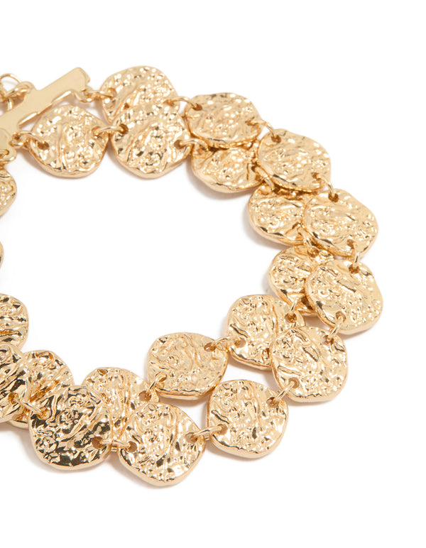 Gold Hammered Disc Layered Bracelet