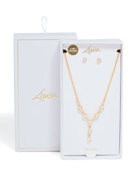 Gold Plated Cubic Zirconia Oval Lariat Necklace & Earrings Set - link has visual effect only