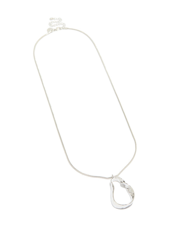 This silver metal chain pendant necklace features statement styling front view