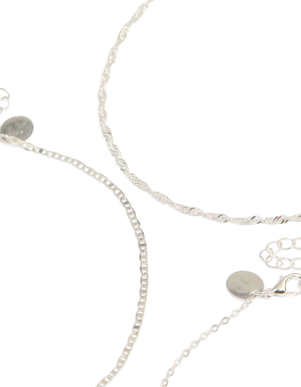 Designed with a silver celestial choker necklace 6-pack featuring moon, star and ball accents clasp detail view
