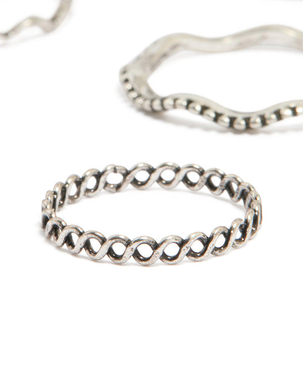 Antique Silver Textured Stacking Rings 22-Pack