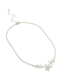 Silver Cubic Zirconia Triple Floral Cluster Necklace - link has visual effect only