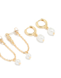 Gold Plated Cubic Zirconia & Pearl Huggie Earrings 4-Pack - link has visual effect only