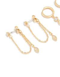 Gold Plated Cubic Zirconia Drop & Chain Earrings 2-Pack - link has visual effect only