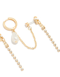 Gold Plated Pearl Chain Huggie & Stud Earrings - link has visual effect only