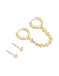 Gold Plated Cubic Zirconia Chain & Stud Earrings 2-Pack - link has visual effect only