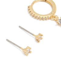 Gold Plated Cubic Zirconia Chain & Stud Earrings 2-Pack - link has visual effect only