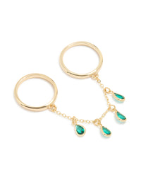 Gold Plated Emerald Cubic Zirconia Drop Ring - link has visual effect only