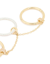 Mixed Metal Cubic Zirconia Multi-Chain Connected Ring - link has visual effect only