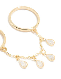 Gold Cubic Zirconia Drop Chain Ring - link has visual effect only