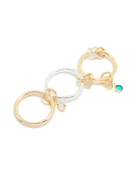 Mixed Metals Cubic Zirconia Pearl Interlocked Layered Ring - link has visual effect only