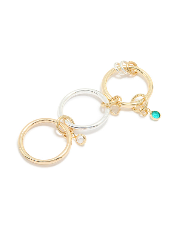 Mixed Metals Cubic Zirconia Pearl Interlocked Layered Ring