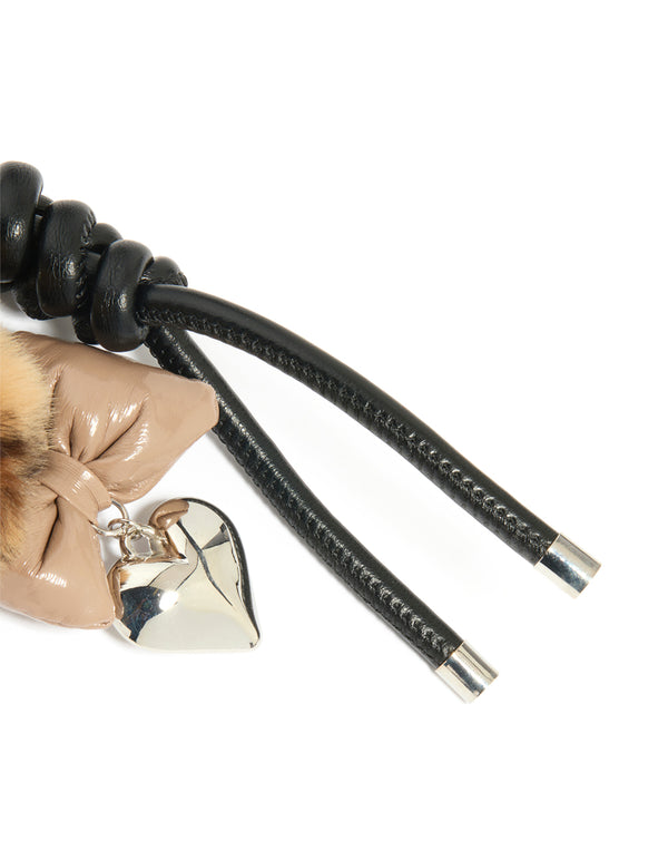 Leopard Print Fluffy Heart & PU Leather Bow Key Chain