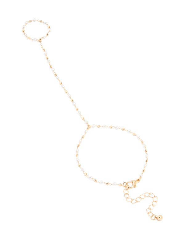 Gold Pearl Dainty Hand Chain