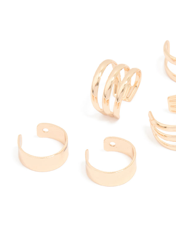 Gold Stacked Ear Cuffs 6-Pack