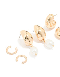 Gold Chunky Hoops & Ear Cuffs 4-Pack - link has visual effect only