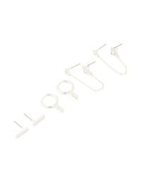 Silver Plated Brass Cubic Zirconia Chain & Stud Earrings 3-Pack - link has visual effect only