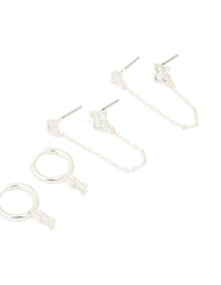 Silver Plated Brass Cubic Zirconia Chain & Stud Earrings 3-Pack - link has visual effect only