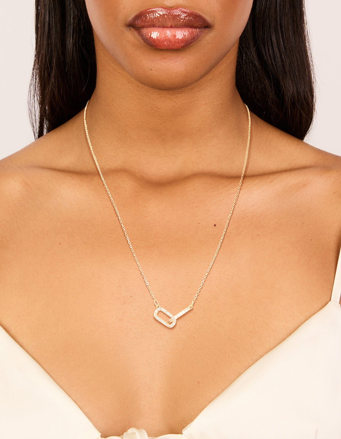 Gold Plated Brass Cubic Zirconia Dainty Link Pendant Necklace
