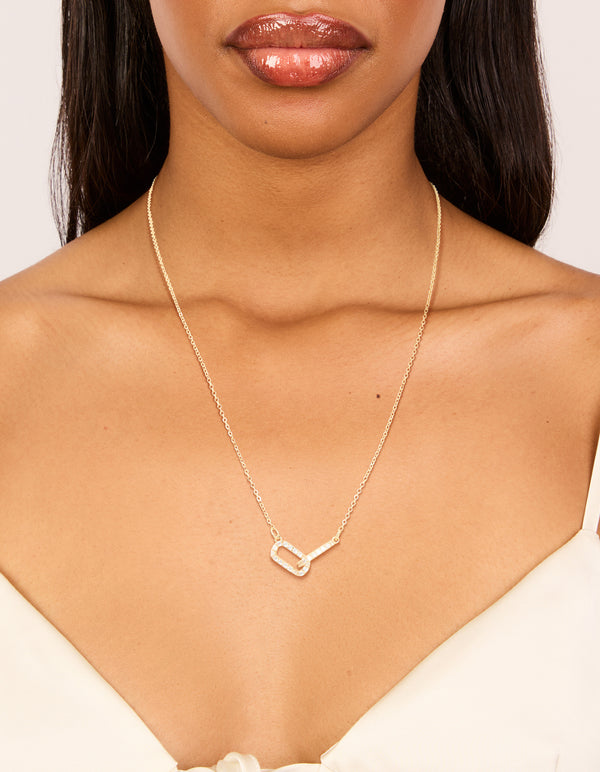 Gold Plated Brass Cubic Zirconia Dainty Link Pendant Necklace