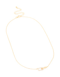 Gold Plated Brass Cubic Zirconia Dainty Link Pendant Necklace - link has visual effect only