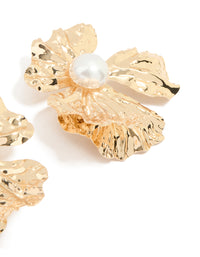 Gold Pearl Centre Molten Flower Stud Earrings - link has visual effect only