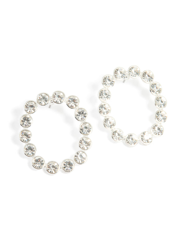 Silver Diamante Circle Stud Earrings