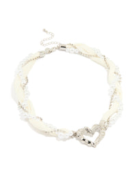 Silver Fabric Pearl Heart Pendant Necklace - link has visual effect only