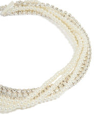 Silver Pearl Diamante Layered Choker Necklace - link has visual effect only