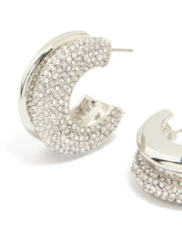 Silver Diamante Ribbed Double Hoop Earrings - link has visual effect only