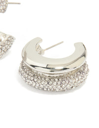 Silver Diamante Ribbed Double Hoop Earrings - link has visual effect only