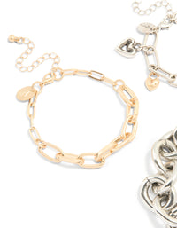 Mixed Metal Chain & Charm Bracelets 3-Pack - link has visual effect only