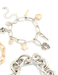 Mixed Metal Chain & Charm Bracelets 3-Pack - link has visual effect only