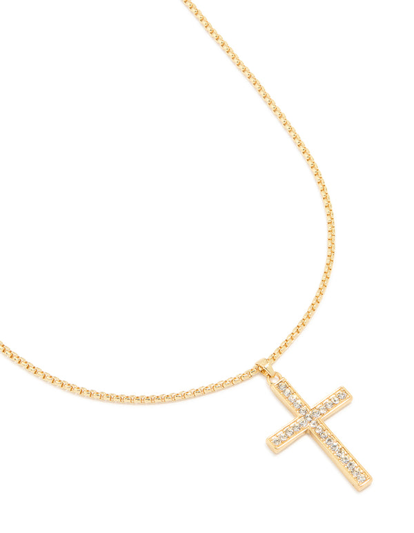Gold Plated Diamante Cross Necklace