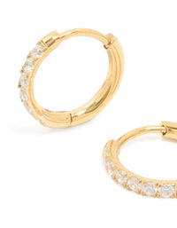 Gold Plated Surgical Steel Cubic Zirconia Chunky Sleeper Earrings - link has visual effect only