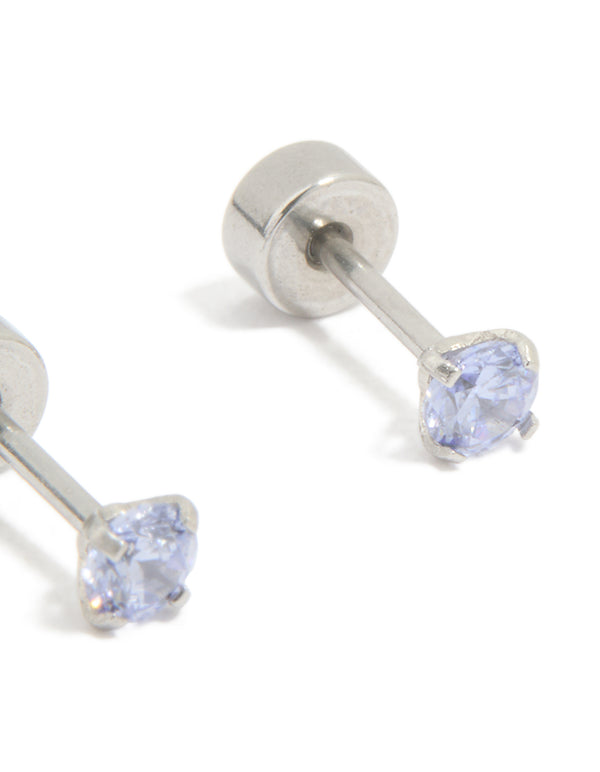 Kids Surgical Steel Cubic Zirconia Flat Back Earrings