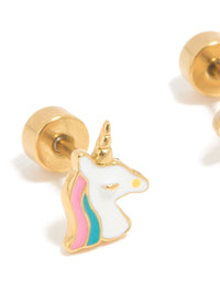 Kids Gold Plated Surgical Steel Unicorn Flat Back Earrings - link has visual effect only