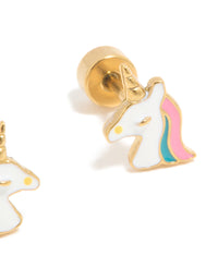 Kids Gold Plated Surgical Steel Unicorn Flat Back Earrings - link has visual effect only