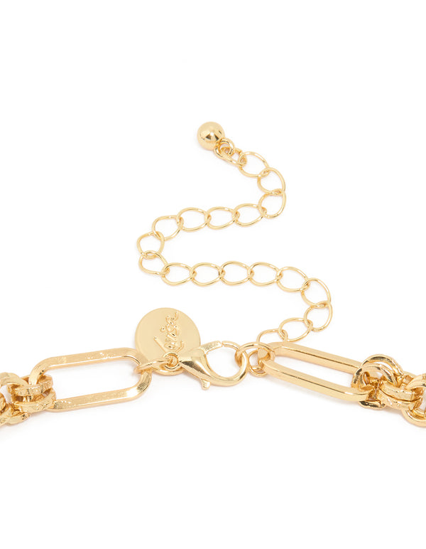 Gold Plated Thick Figaro Bar Necklace