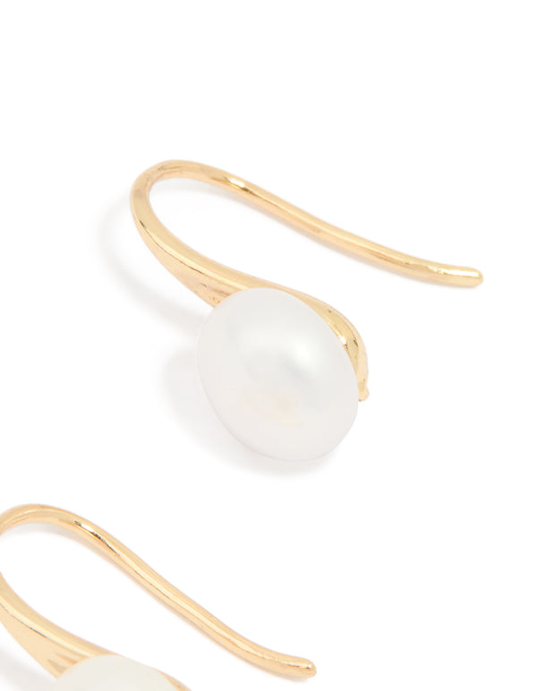 Gold Plated Freshwater Pearl Small Hook Earrings