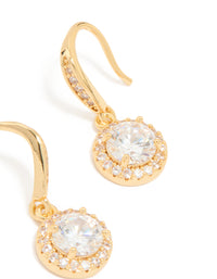 Gold Plated Cubic Zirconia Small Halo Hook Earrings - link has visual effect only