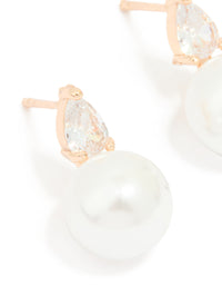 Gold Plated Cubic Zirconia & Pearl Teardrop Earrings - link has visual effect only