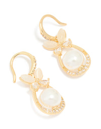 Gold Plated Cubic Zirconia Pearl Butterfly Oval Hook Earrings - link has visual effect only